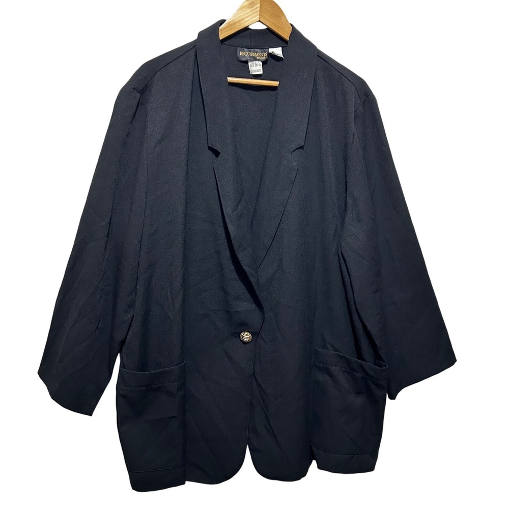Requirements Women Blazer 24W Black Single Button Relaxed Minimalist‎ Workwear